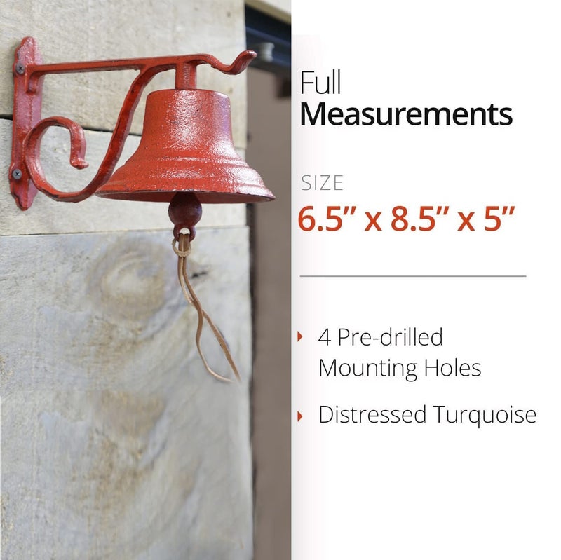 NACH Dinner Bell Outdoor, 8.5 x 5 x 6.5 inch, Antique Red Cast Iron Wall Bell, Decorative Doorbell for Outside - Image 2